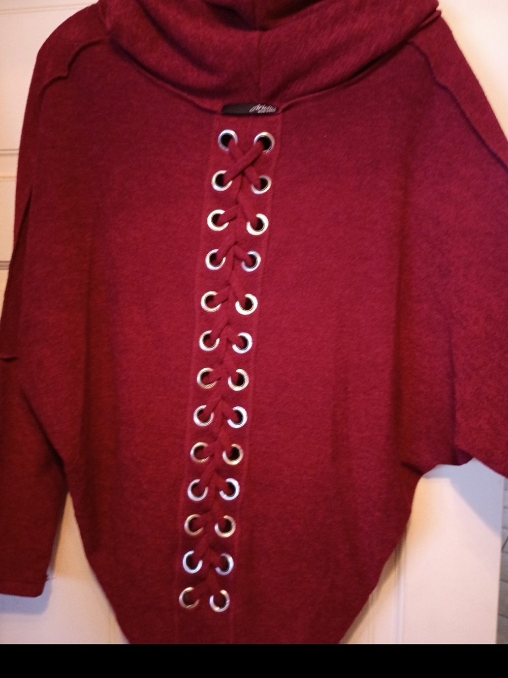 Ariella Lace-Up Funnel Neck Sweater - Burgundy